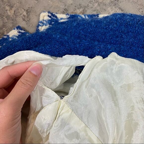 Vintage 70s Size Medium Blue & White Houndstooth Wool Blend Peacoat Jacket - Picture 8 of 9